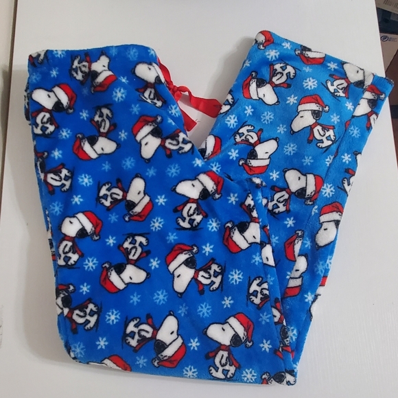 Peanuts Snoopy Christmas Unisex Plush Sleep Pants Size M - Picture 2 of 4